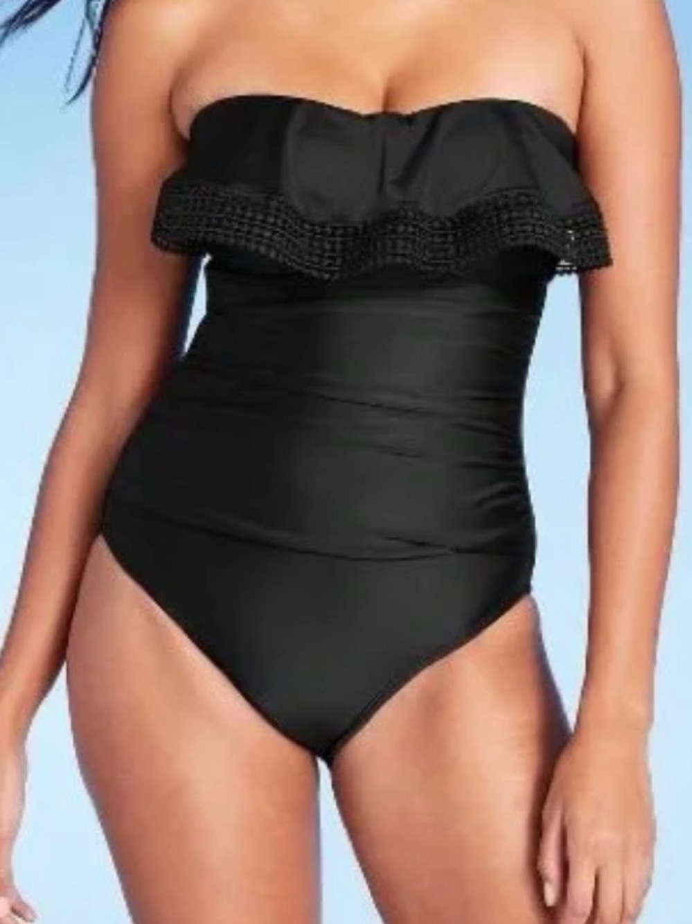 Kona Sol Black Strapless Ruffle One-Piece Swimsuit